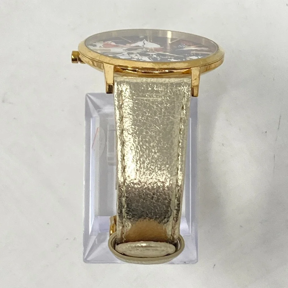 Vince Camuto Women's Watch 40mm Floral Dial Gold Tone Leather New Battery 8.25
